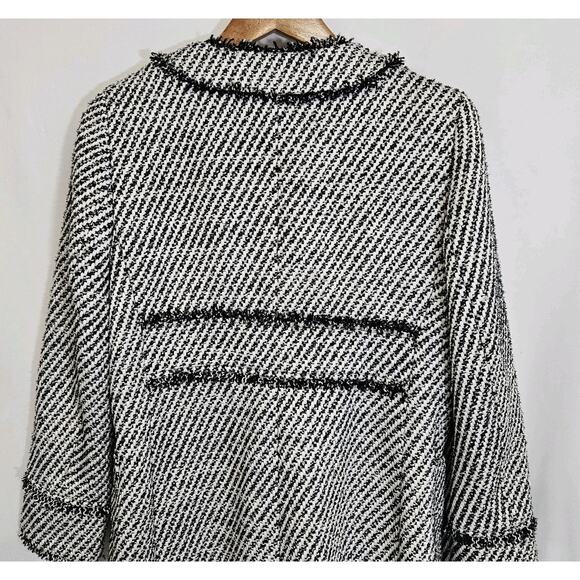 Ann Taylor Black White Silver Striped Tweed Round Neck Lined Dress Coat Medium - Picture 6 of 11